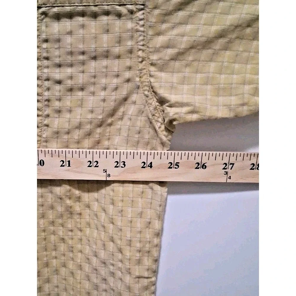 The North Face Men's XL Plaid Button Vented Short Sleeve Shirt Yellow Gray White